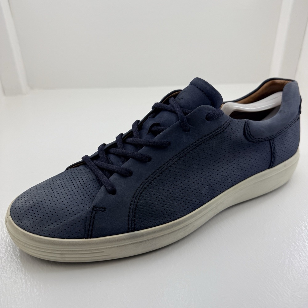 ECCO Soft 7 Street Navy Blue Perforated Leather Sneakers Men's US 12.5 EU 46